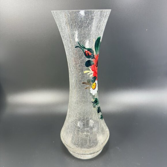 Vintage Tall Art Glass Vase Clear Crackle Glass Vessel Vase With Floral Pattern - Picture 12 of 14
